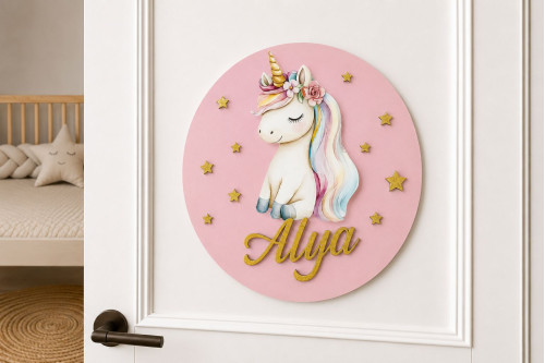 İsimli Unicorn Ahşap Kapı Süsü